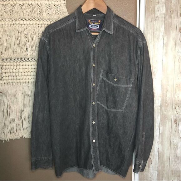 Tom Tailor Black Denim Button Down Shirt - Picture 1 of 8